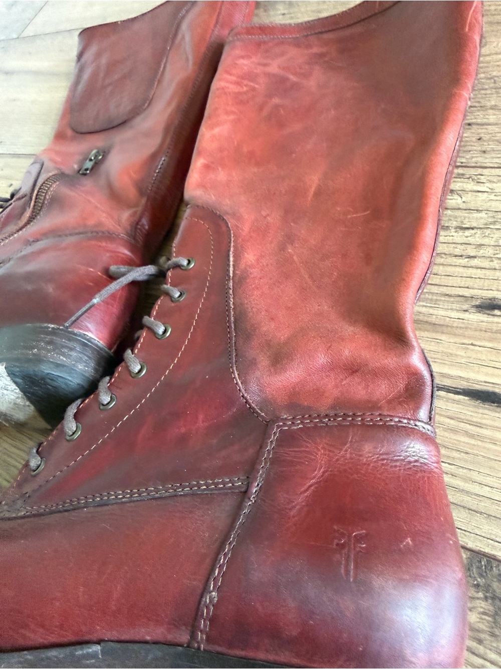 Frye Lace-Up Leather Boots – Women's Size 9 red leather made in Mexico zip - Picture 2 of 11